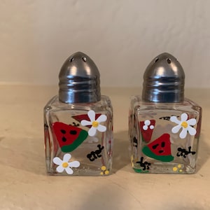 Watermelon and Ants Hand Painted Salt and Pepper Shakers, Summer Salt and Pepper Shakers, Fruit Salt and Pepper Shakers