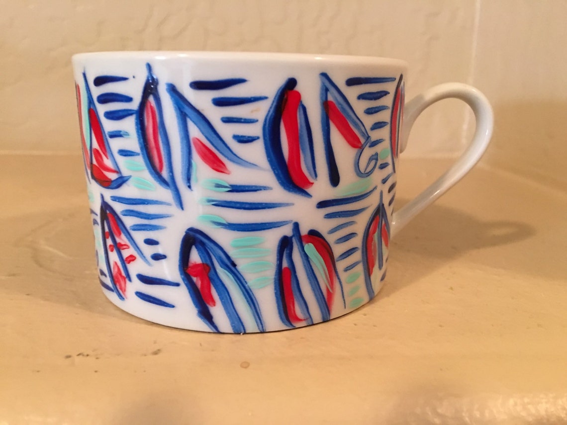 Hand Painted Red White and Blue Coffee Cup Etsy