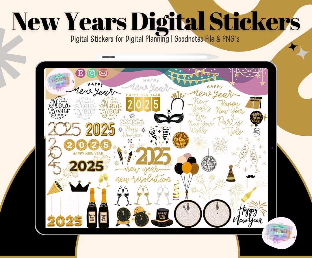 New Year's Digital Planner Stickers | Goodnotes Stickers | Digital ...