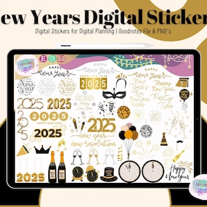 New Year&#39;s Digital Planner Stickers | Goodnotes Stickers | Digital Stickers | New Year Holiday Stickers