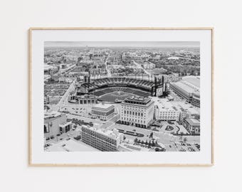 Póster de Comerica Park, Estadio de los Tigres de Detroit, Arte mural de béisbol, Estadio de la MLB, Decoración deportiva de Detroit, Blanco y negro, Decoración deportiva para dormitorio