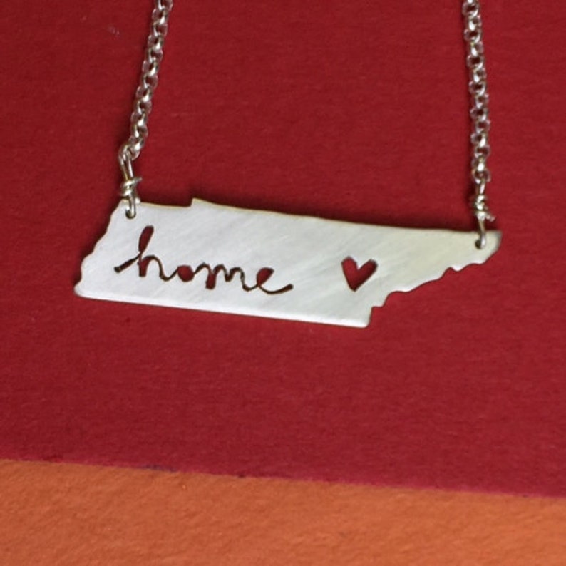 Sterling Silver Tennessee State Necklace With Heart on Etsy