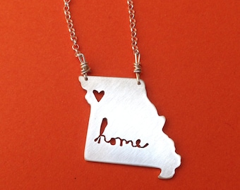 Missouri -sterling silver MO state necklace- on 16 or 18 inch sterling chain- custom made- home cutout