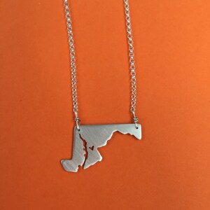 sterling silver Maryland state necklace- on 16 or 18 inch sterling chain- custom made