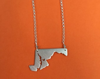 sterling silver Maryland state necklace- on 16 or 18 inch sterling chain- custom made