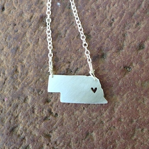 sterling silver Nebraska state necklace- on 16 or 18 inch sterling chain- custom madenecklace
