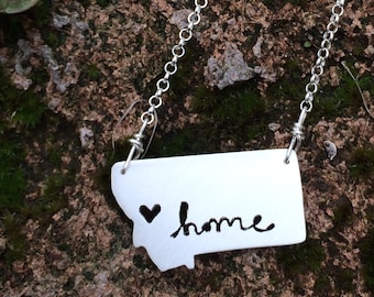 sterling silver montana state home necklace with hand-cut lettering