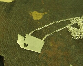 silver Washington state necklace- on 16 or 18 inch sterling chain- custom made