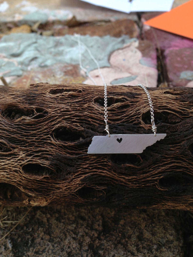 Sterling Silver Tennessee State Necklace With Heart on Etsy