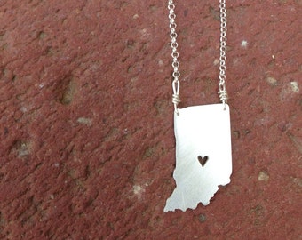 indiana sterling silver state necklace- on 16 or 18 inch sterling chain- custom made