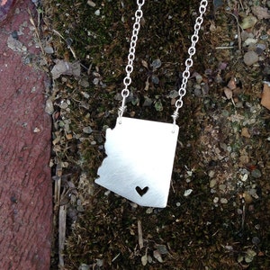 Sterling Siver Arizona necklace with heart, two holes, on sterling chain