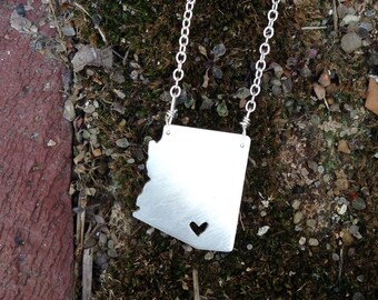 Sterling Siver Arizona necklace with heart, two holes, on sterling chain