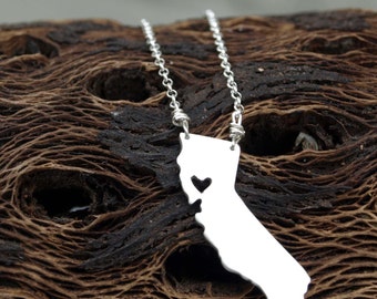 California sterling silver CA state necklace- on 16 or 18 inch sterling chain- custom made