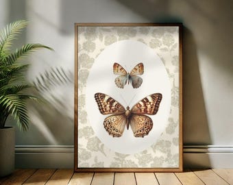 Vintage Butterfly Art Print: Cottagecore Neutral Wall Decor (Digital Download)
