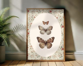 Vintage Butterfly Art Print: Cottagecore Moth Wall Decor (Digital Download