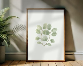 Watercolor Eucalyptus Print: Botanical Green Leaves Wall Art (Digital Download