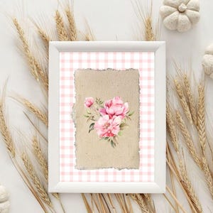 Pink Gingham Rose Print: Abstract Floral Wall Art (Digital Download)