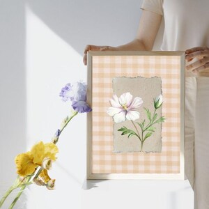 Gingham Flower Print: Abstract Floral Painting, English Garden Wall Art (Digital Download)