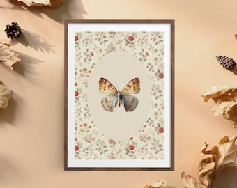 Vintage Butterfly Art Print: Cottagecore Neutral Decor Wall Art (Digital Download)
