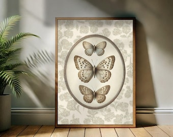 Vintage Butterfly Art Print: Cottagecore Neutral Insect Wall Decor (Digital Download)