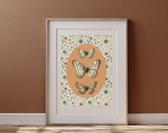 Vintage Butterfly Art Print: Cottagecore Farmhouse Decor, Nature Style Print (Digital Download)