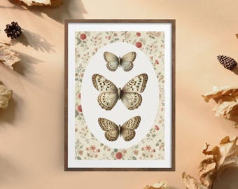 Vintage Butterfly Art Print: Cottagecore Neutral Decor (Digital Download)