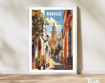 Sevilla Art Print, Seville Travel Poster, Spain Wall Art, Andalusian Elegance Prints, Orange Tree, Instant Digital Download