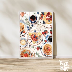 Watercolor French Brunch Art Print, Kitchen Artwork, Minimalist Wall Art, Coffee Lovers Artwork, Breakfast Illustration | Digital Download
