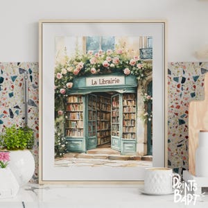 Vintage French Bookshop Art Print, Charming Bookstore Wall Art, Parisian Decor, French Travel Poster, Housewarming Gift, Digital Download