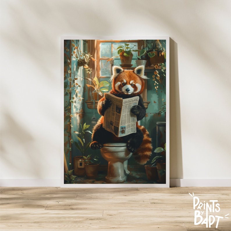 Red Panda Bathroom Poster, Funny Bathroom Decor, Animal in Toilet Wall ...