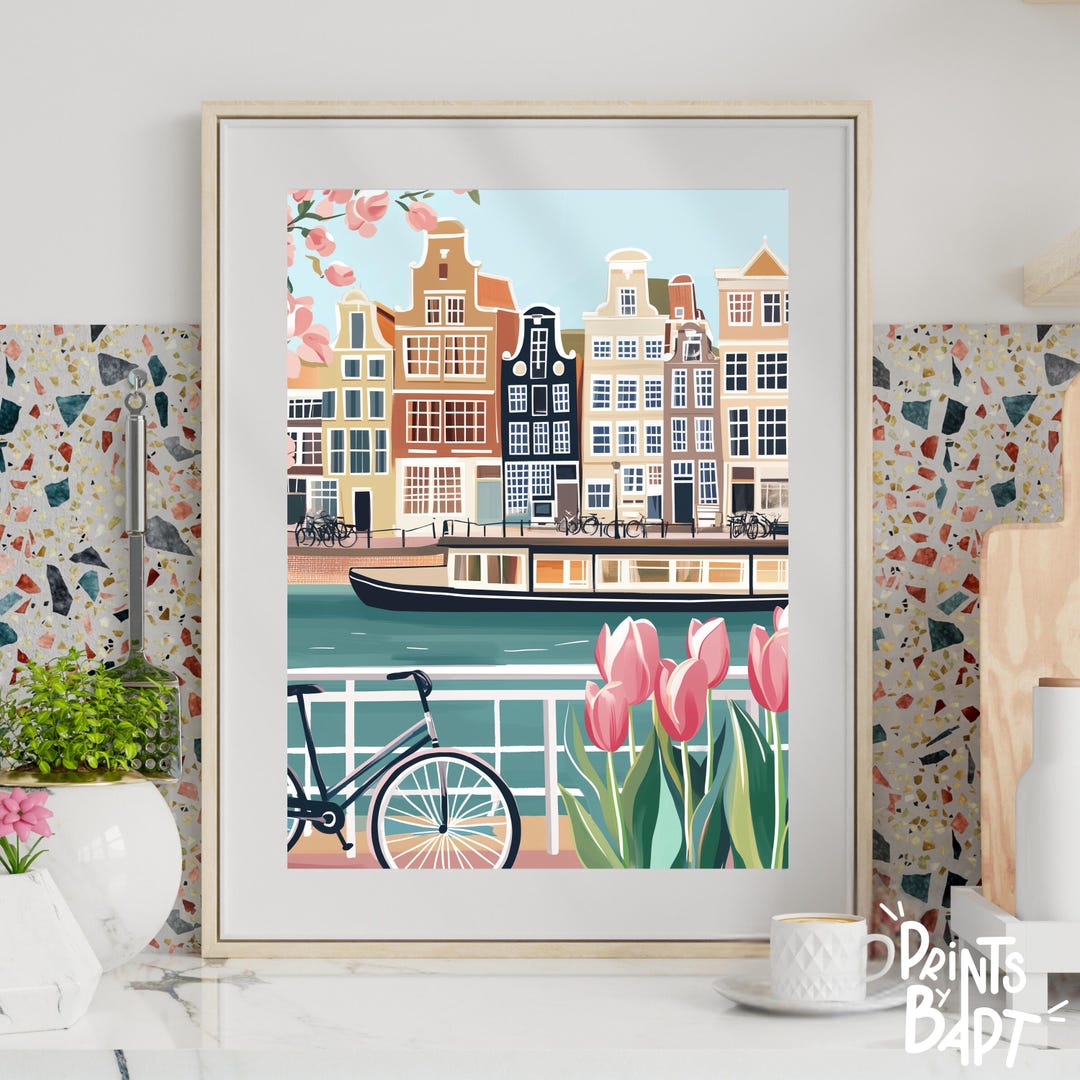 Amsterdam Art Print, Netherlands Wall Art, Holland Tulip Canal Poster ...