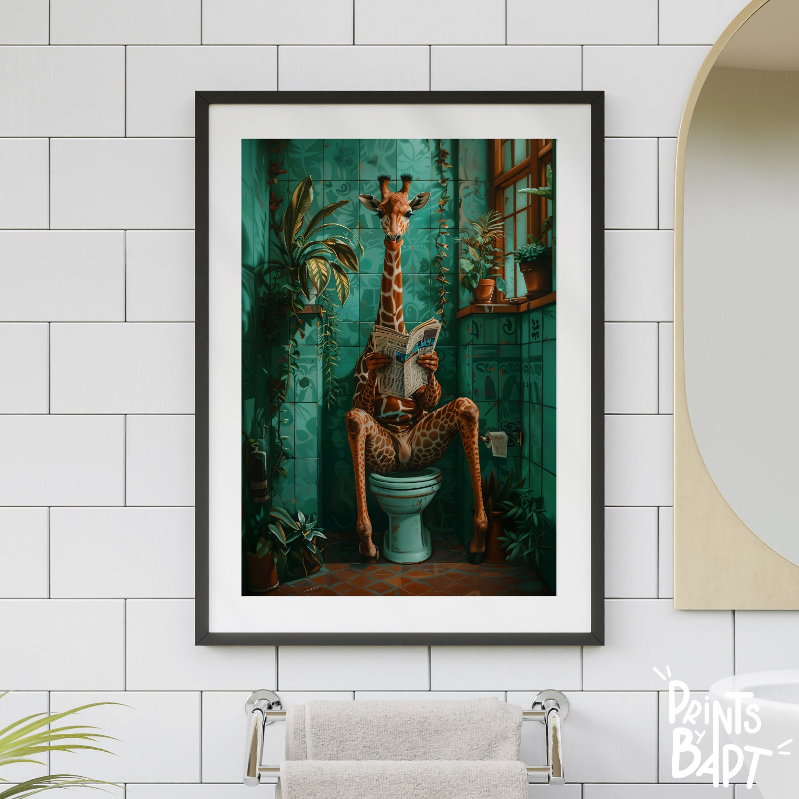 Funny Giraffe in Toilet Print, Vibrant Animal on Toilet Poster ...