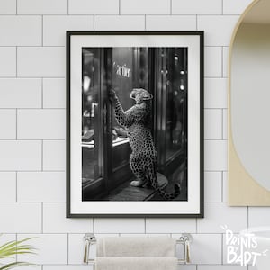 Panther at Jewelry Store Poster, Black and White Vintage Photography, Chic Wall Art, Fashionable Panther Print | Instant Digital Download