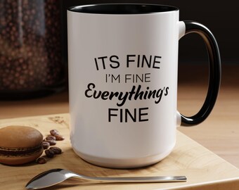 Va bene, sto bene, va tutto bene. Tazza da caffè, divertente, umorismo, cartone animato, regalo per lei, lui, presente, compleanno, vacanze