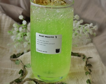 Autumn Candle &#39;&#39;Mint Mojito&#39;&#39; | Green Gel Wax Dessert Candle with Dried Lime | Cozy Fall Gift Idea