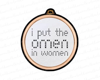 Omen in Women Sticker: Sassy Cross Stitch Vinyl Decal