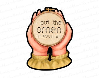 Omen in Women Sticker: Sassy Cross Stitch Vinyl Decal
