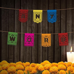 Dia de muertos memorial banner, customized, tribute, Fiesta papel picado, mexican decor, paper flag, celebration