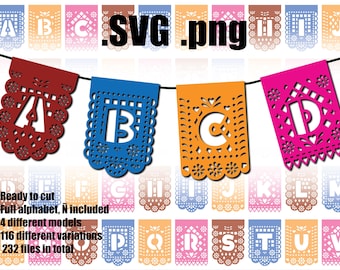 Papel Picado Alphabet Bundle, Fiesta Decor SVG Files, Cricut Birthday Letters, Mexican Party Banner