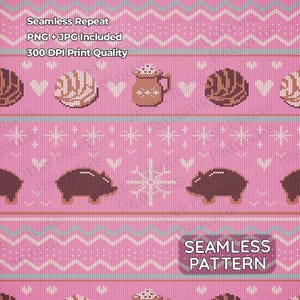 Patrón Suéter Mexicano Conchas | Diseño Navideño Tejido Rosa | Pan Dulce Patrón Seamless | Papel Digital Navidad