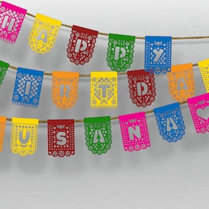Banner de cumpleaños, celebración mexicana, papel picado, fiesta, decoración mexicana, bandera de papel