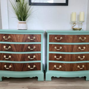 AVAILABLE!  Pair of Meticulously Refinished Large DREXEL Nightstands in Mediterranean Green, Solid Wood, Farmhouse Decor, Bedroom Furniture