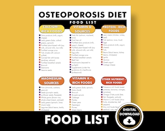Osteoporosis Diet Food List, Osteoporosis Food Chart, Osteoporosis Diet Plan - PDF to Download and Print