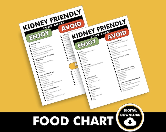 Kidney Health Food Chart Nutrition Poster Kidney Friendly Food Guide Diet List Low Potassium ...