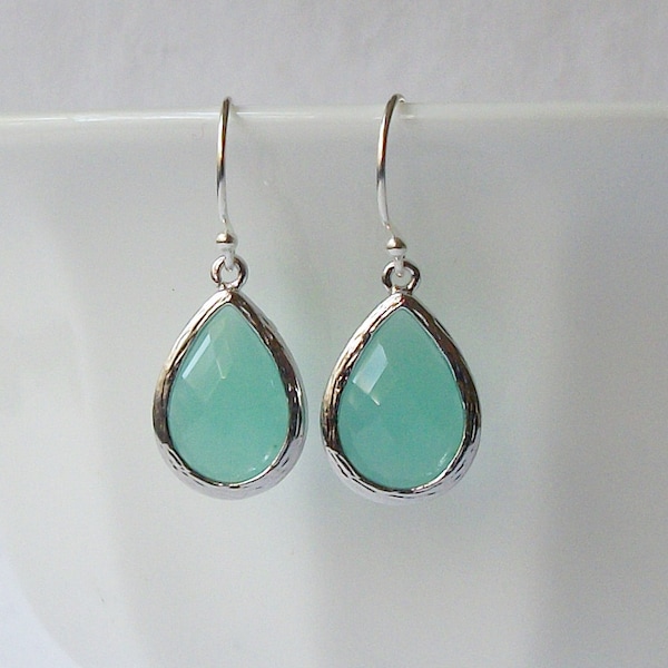 LAST ONE  Mint Green Crystal Drop Earrings