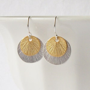 Silver Gold Disk Earrings, Disc Earrings image 2