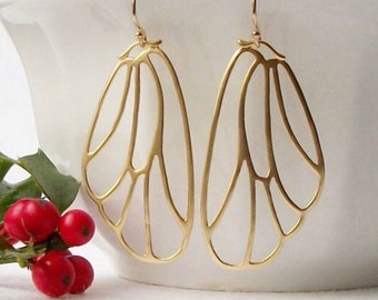 Gold Fairy Wing Earrings, Dangle Earrings, Delicate Jewelry