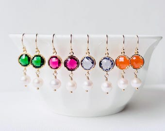 Emerald Crystal Freshwater Pearl Drop Earrings, 14k Gold-Filled Dangles
