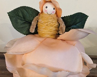 Wool Wrapped Orange Flower Fairy Decorative Doll
