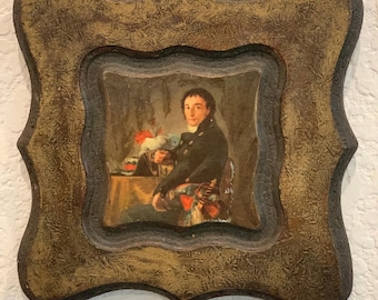 Vintage Reproduction Miniature Portrait of a Gentleman, Wooden Frame, Gallery Wall